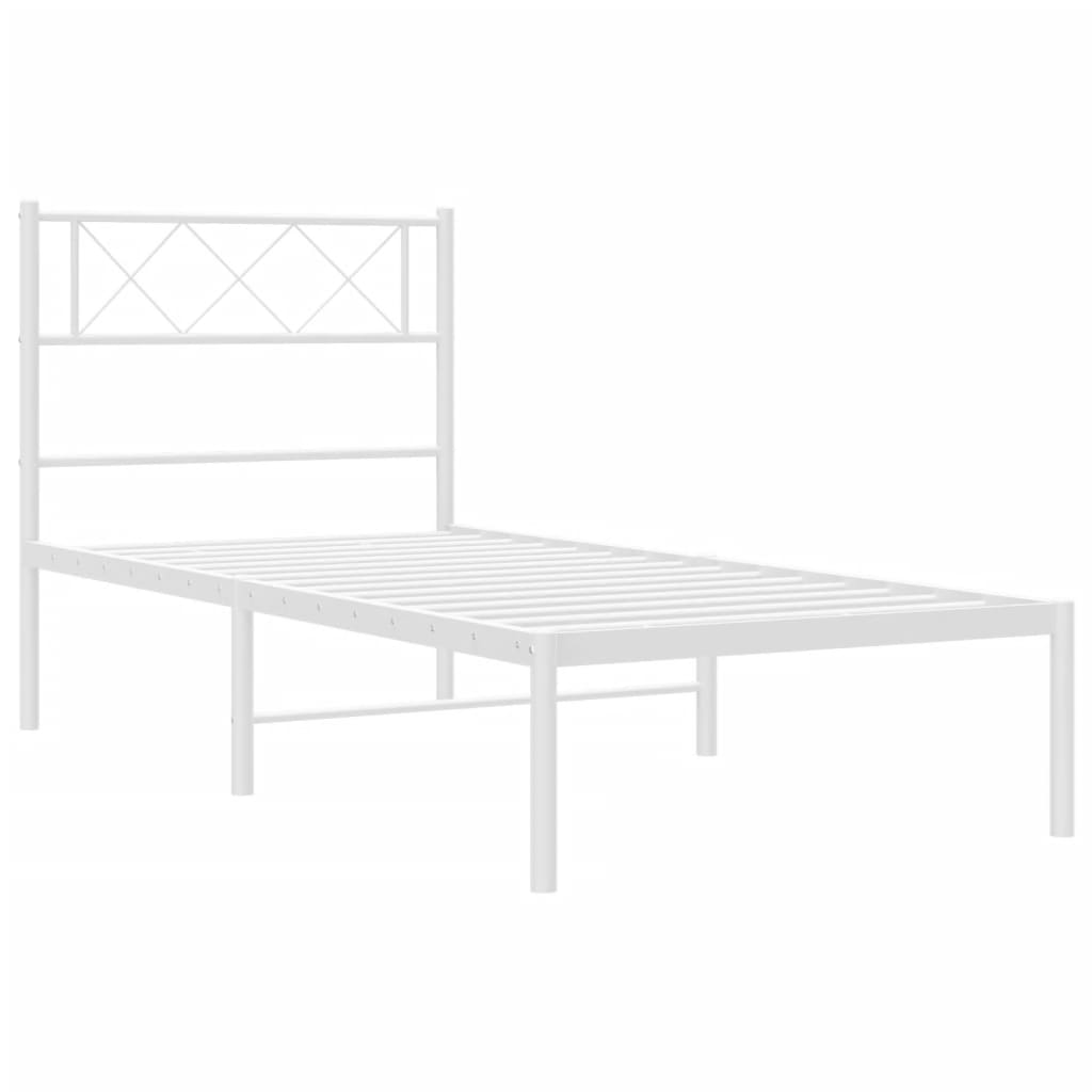 vidaXL Metal Bed Frame without Mattress with Headboard White 100x200cm