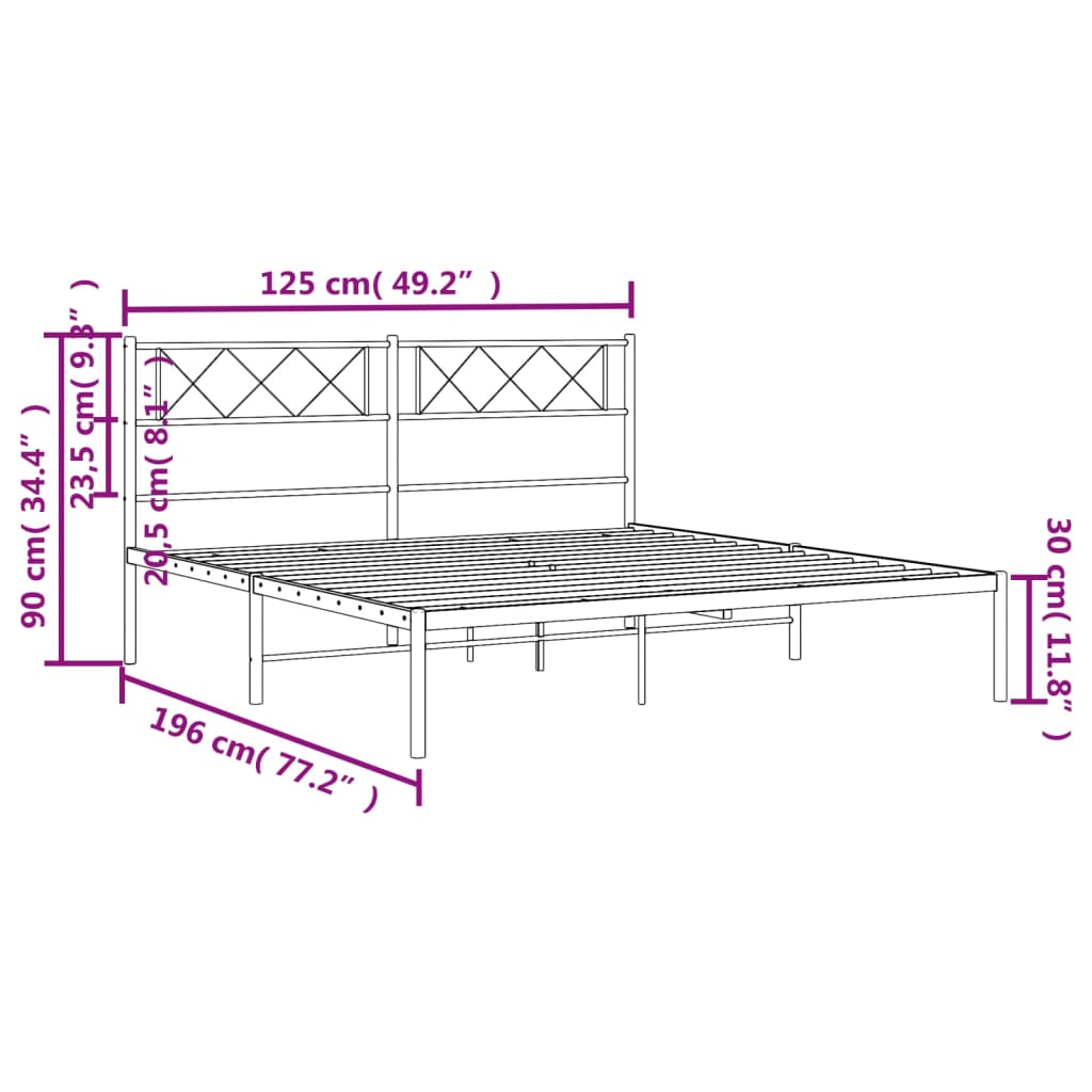 vidaXL Metal Bed Frame without Mattress with Headboard White 120x190cm