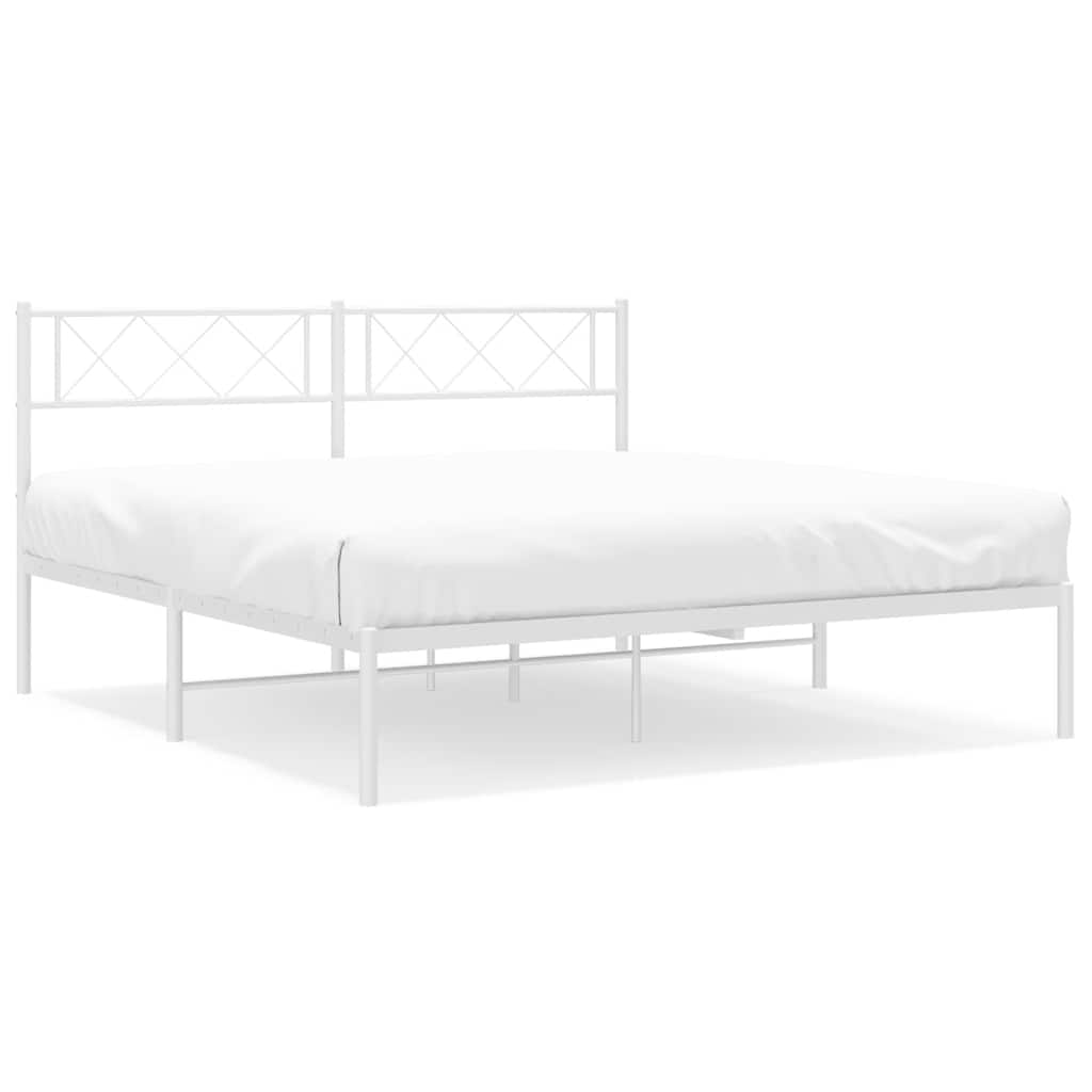 Metal Bed Frame without Mattress with Headboard White 135x190cm