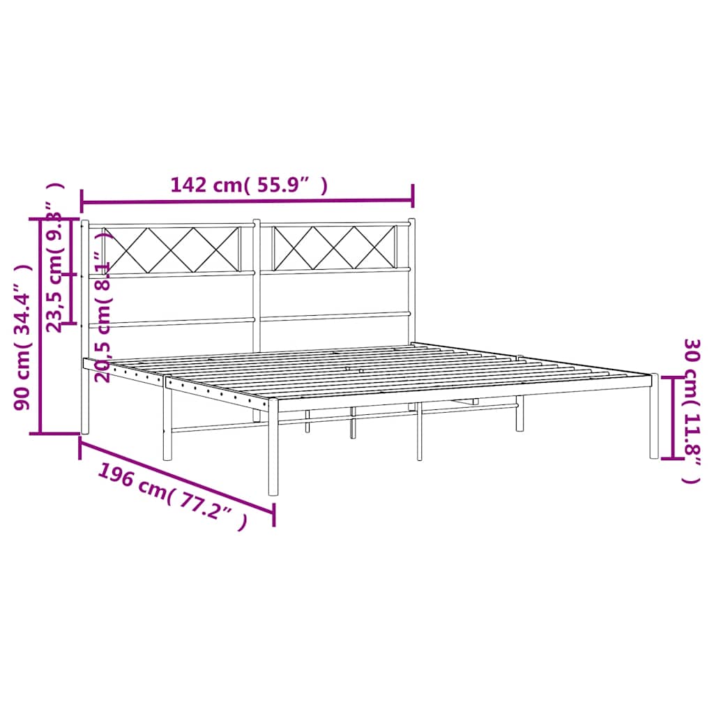 Metal Bed Frame without Mattress with Headboard White 135x190cm