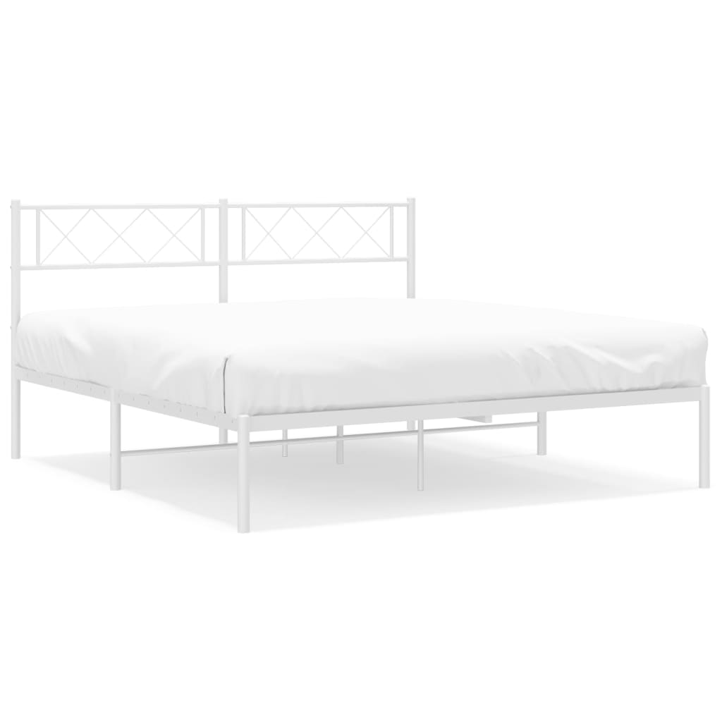 vidaXL Metal Bed Frame without Mattress with Headboard White 160x200cm