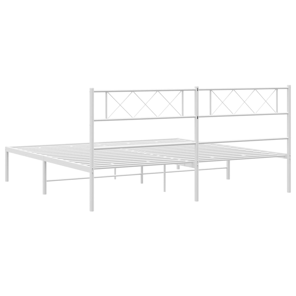 vidaXL Metal Bed Frame without Mattress with Headboard White 160x200cm