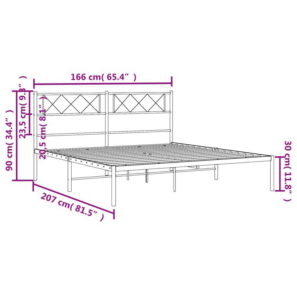 vidaXL Metal Bed Frame without Mattress with Headboard White 160x200cm