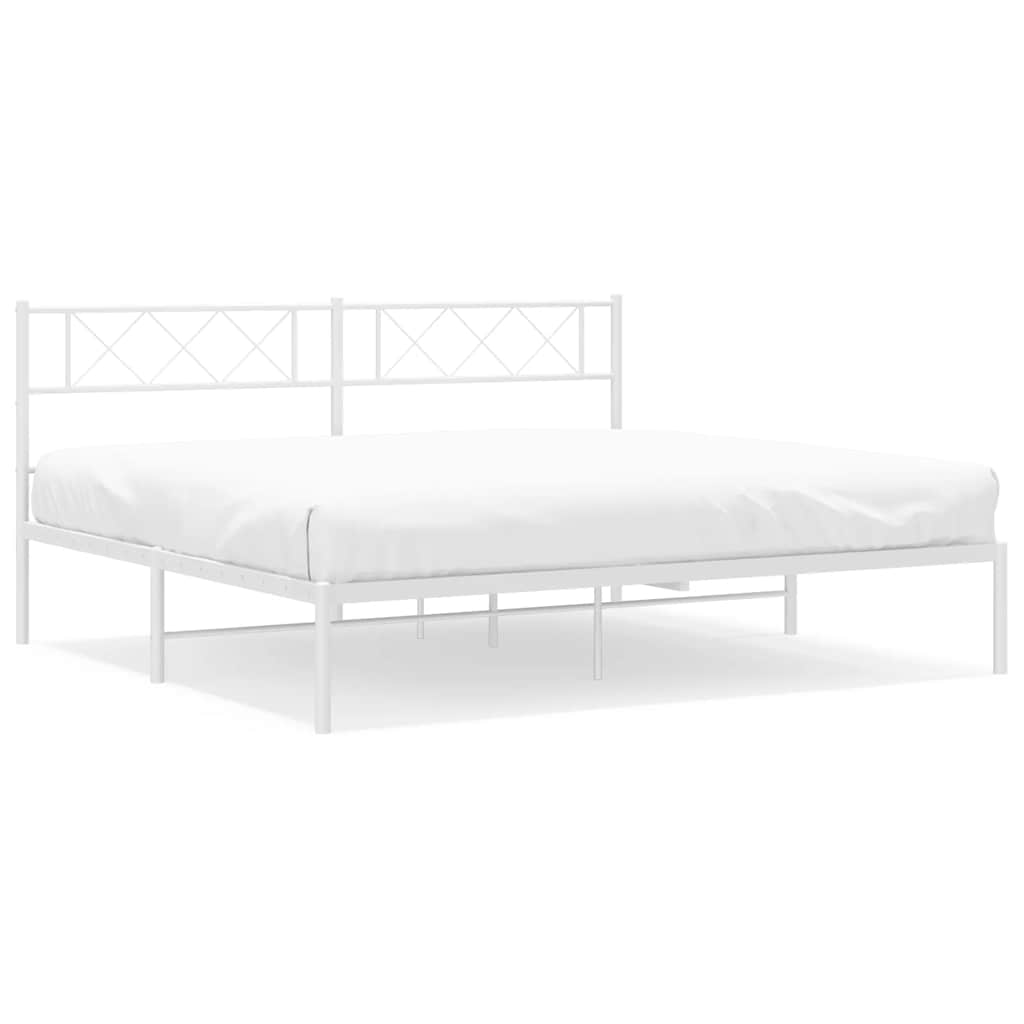 Metal Bed Frame without Mattress with Headboard White 183x213cm