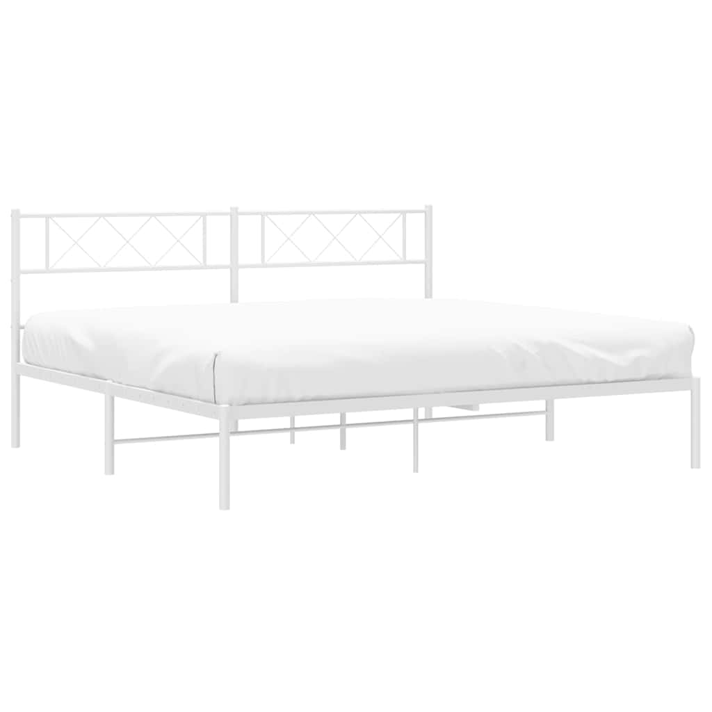 Metal Bed Frame without Mattress with Headboard White 193x203cm