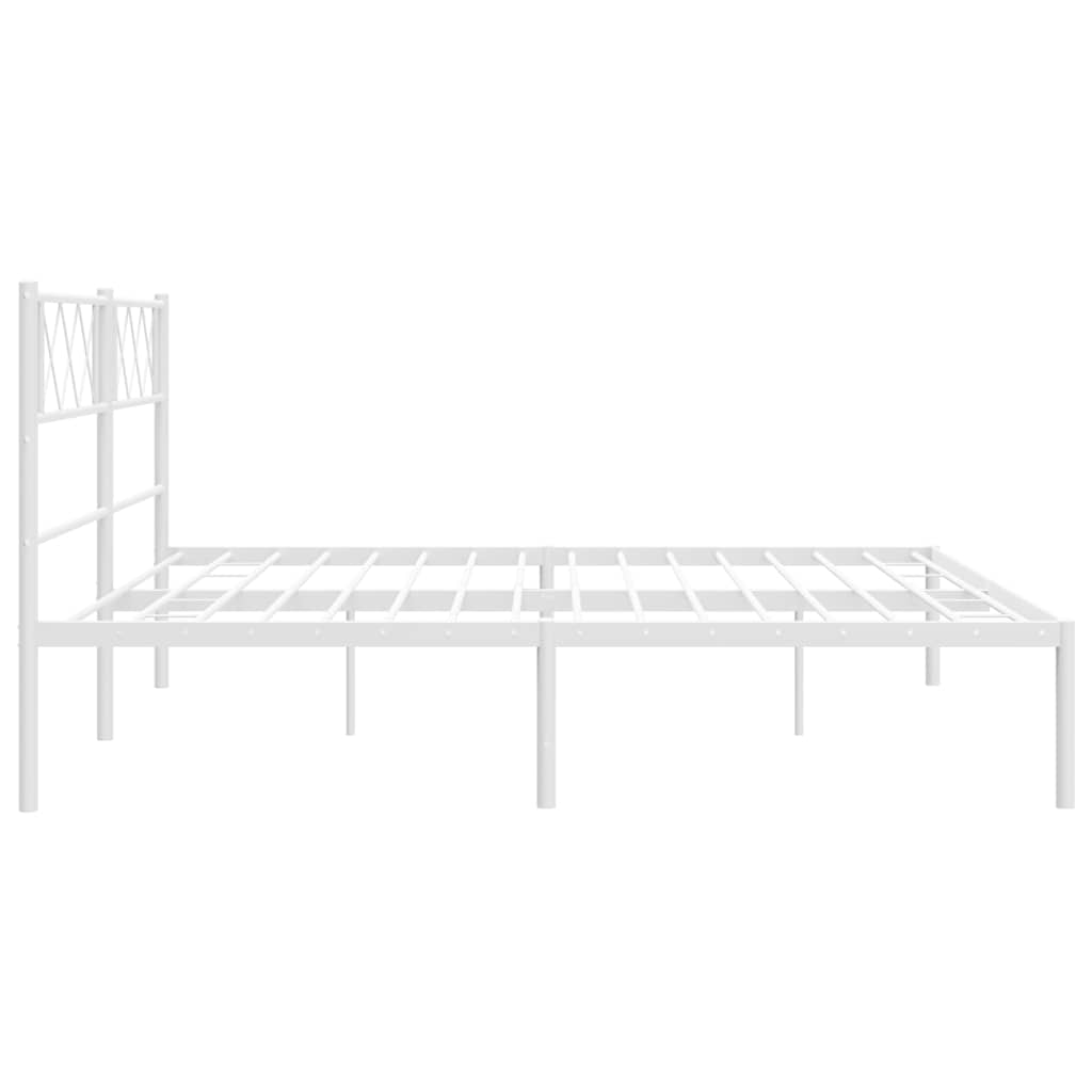 Metal Bed Frame without Mattress with Headboard White 193x203cm