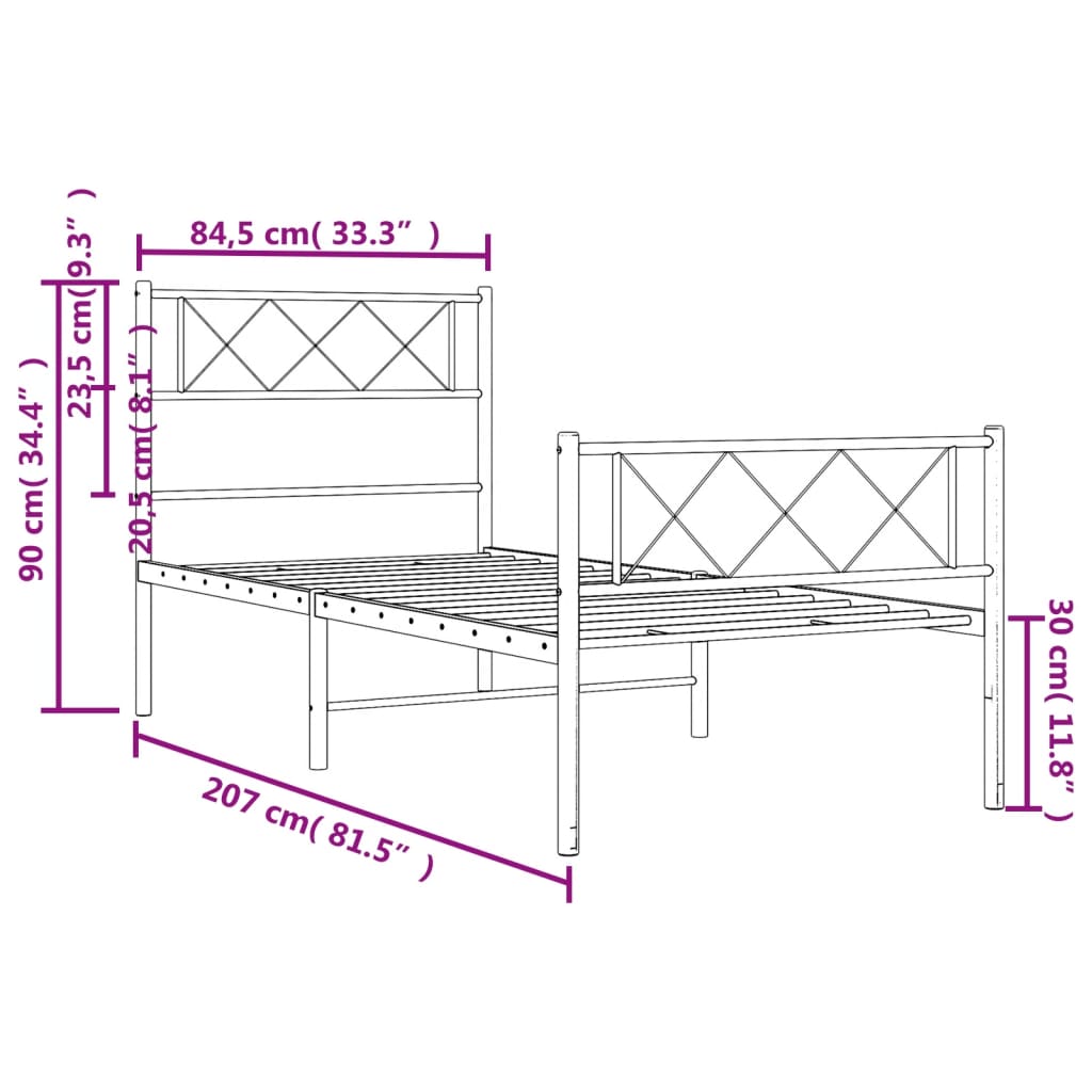 vidaXL Metal Bed Frame without Mattress with Footboard White 80x200cm