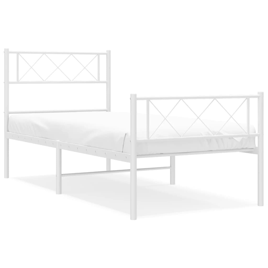 vidaXL Metal Bed Frame without Mattress with Footboard White 90x200cm