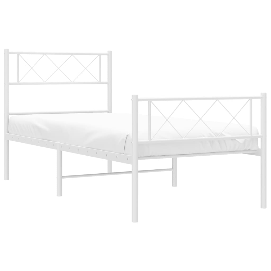 vidaXL Metal Bed Frame without Mattress with Footboard White 100x190cm