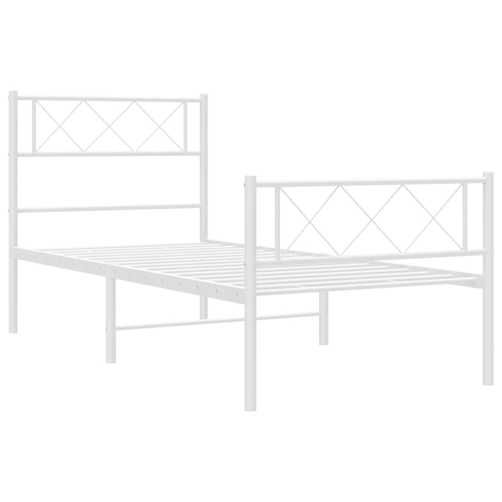 vidaXL Metal Bed Frame without Mattress with Footboard White 100x190cm