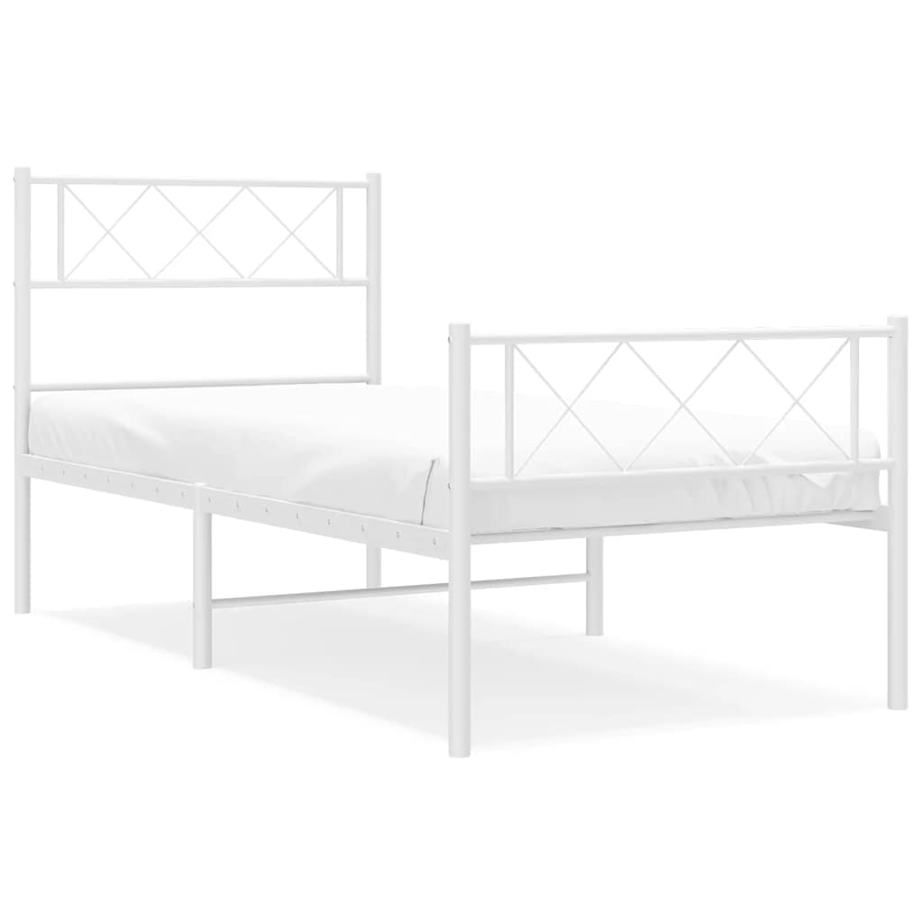 Metal Bed Frame without Mattress with Footboard White 100x200cm