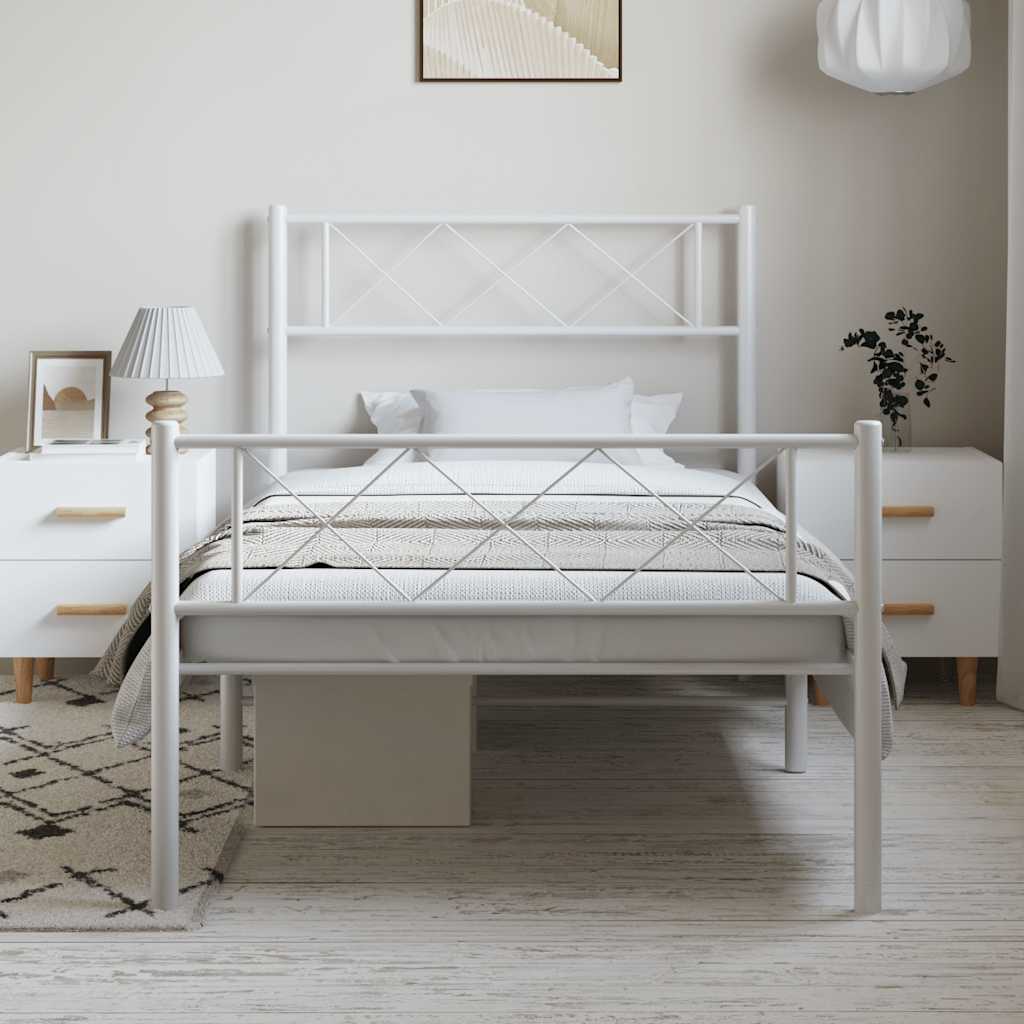 Metal Bed Frame without Mattress with Footboard White 100x200cm
