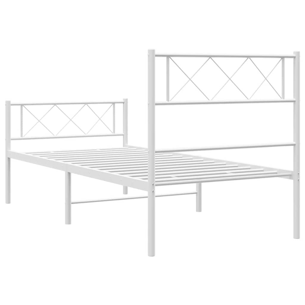 Metal Bed Frame without Mattress with Footboard White 100x200cm