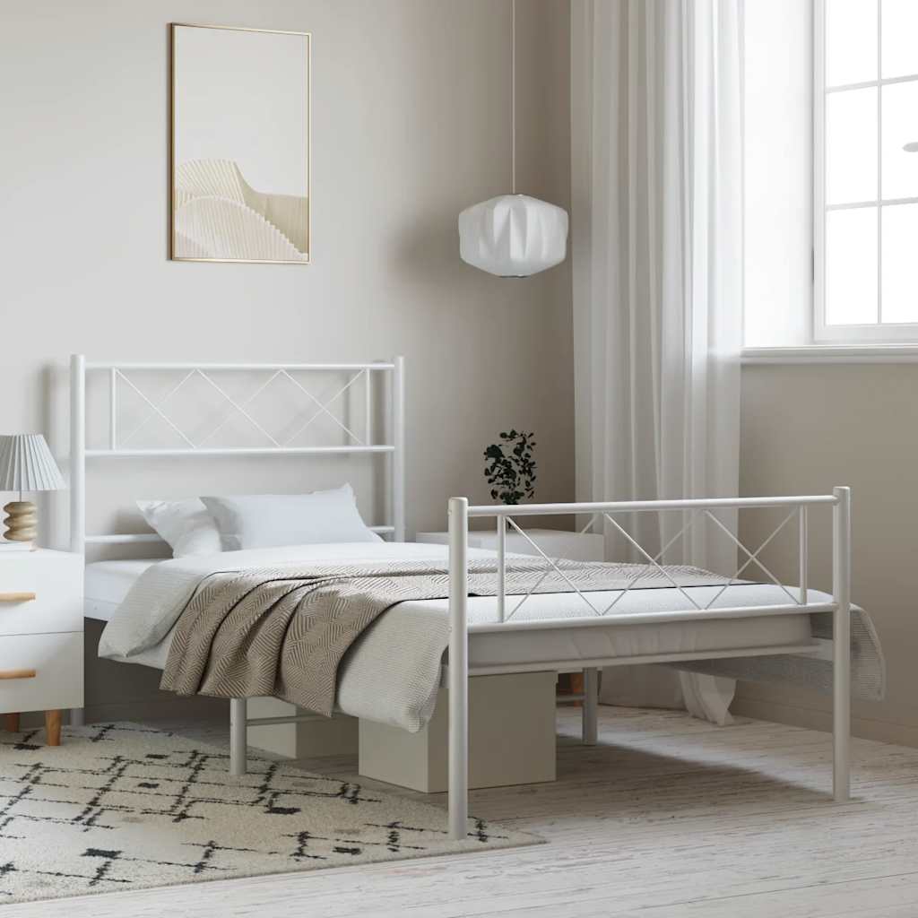 Metal Bed Frame without Mattress with Footboard White 100x200cm