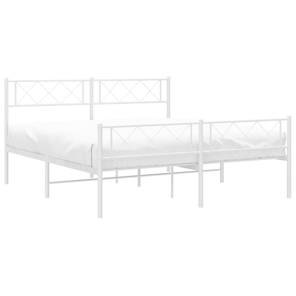 vidaXL Metal Bed Frame without Mattress with Footboard White 120x190cm