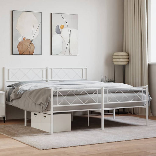 vidaXL Metal Bed Frame without Mattress with Footboard White 120x190cm