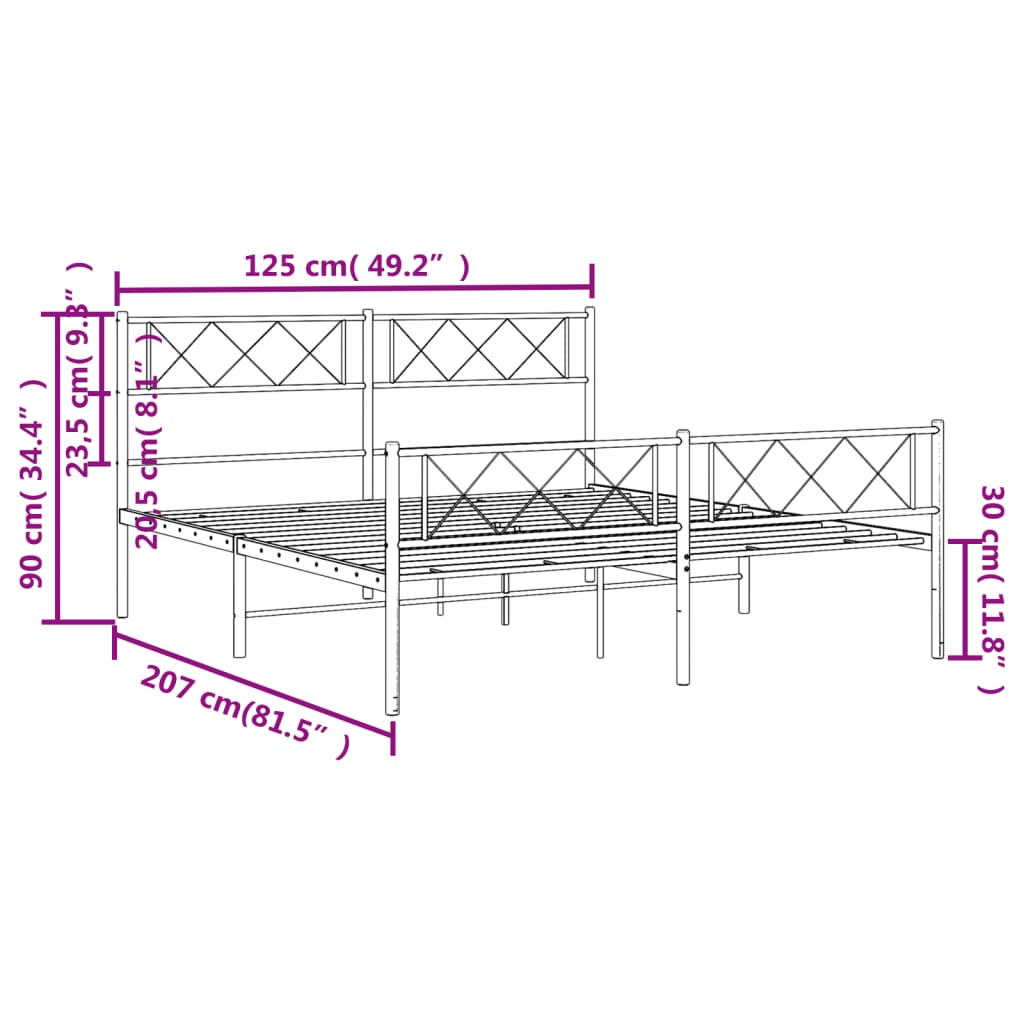 Metal Bed Frame without Mattress with Footboard White 120x200cm