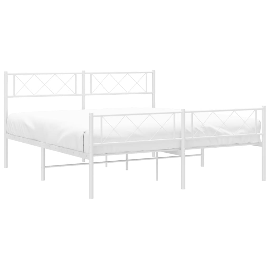 vidaXL Metal Bed Frame without Mattress with Footboard White 140x200cm