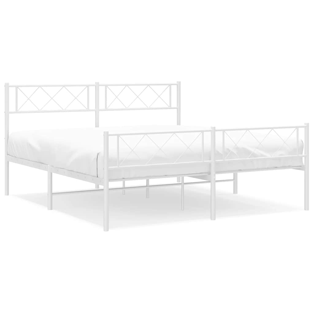 Metal Bed Frame without Mattress with Footboard White 150x200cm
