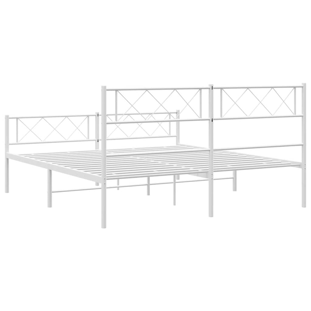 Metal Bed Frame without Mattress with Footboard White 150x200cm