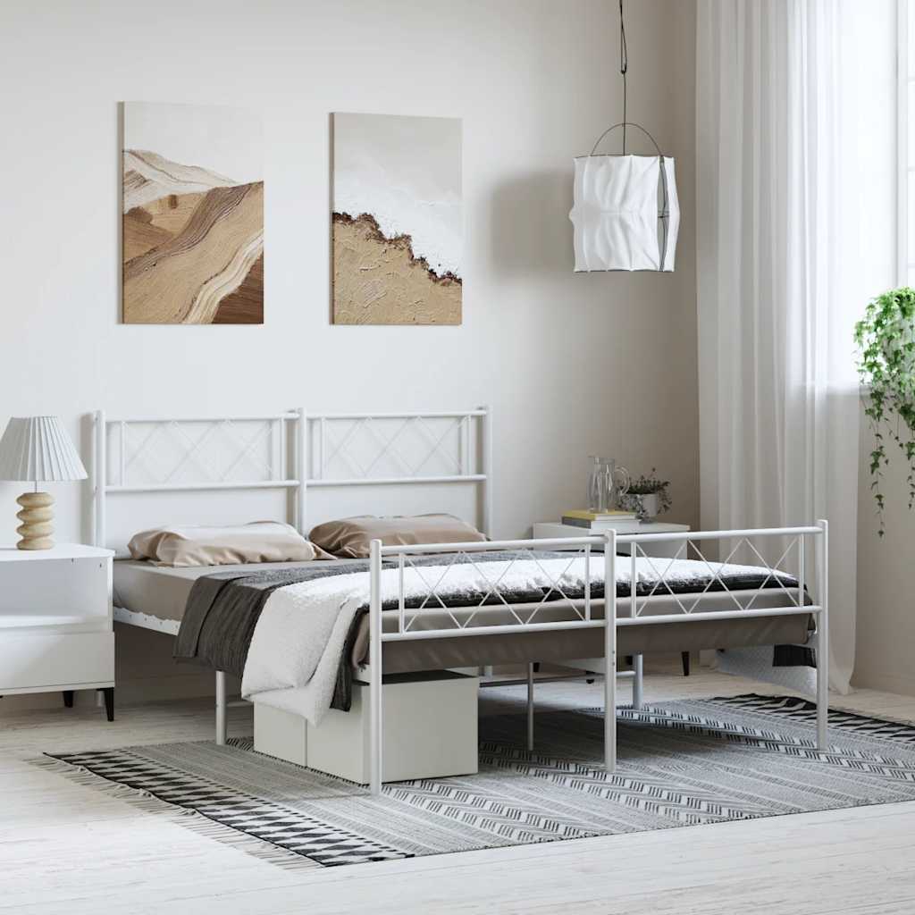 Metal Bed Frame without Mattress with Footboard White 150x200cm
