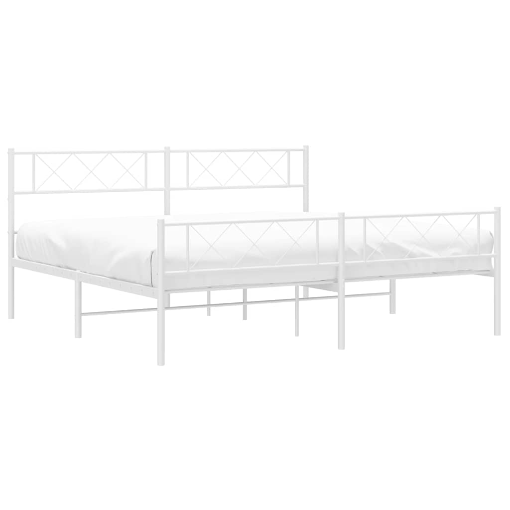 Metal Bed Frame without Mattress with Footboard White 183x213cm