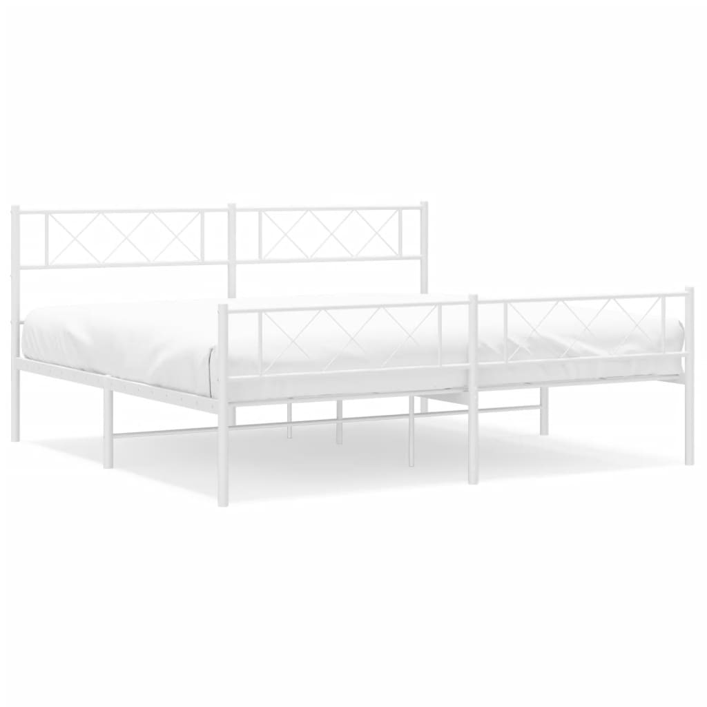 vidaXL Metal Bed Frame without Mattress with Footboard White 193x203cm