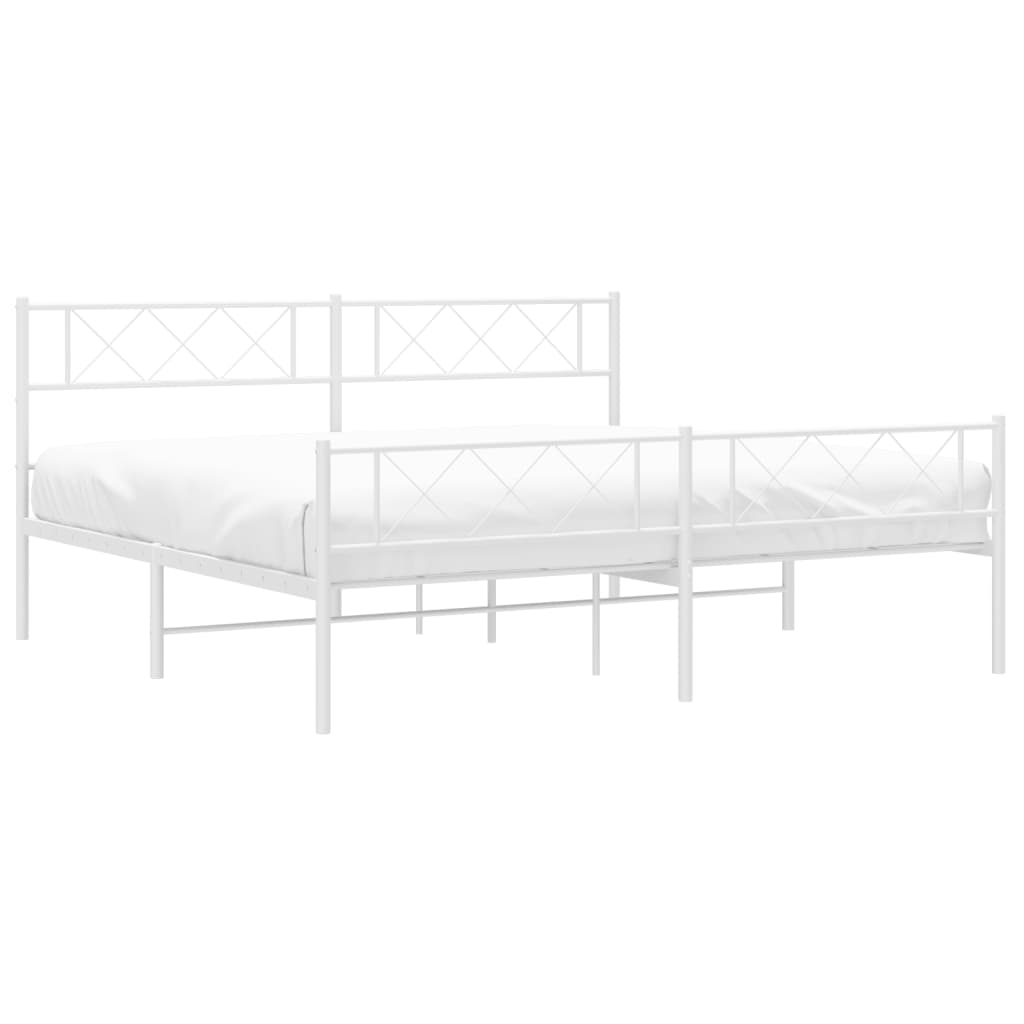 vidaXL Metal Bed Frame without Mattress with Footboard White 193x203cm