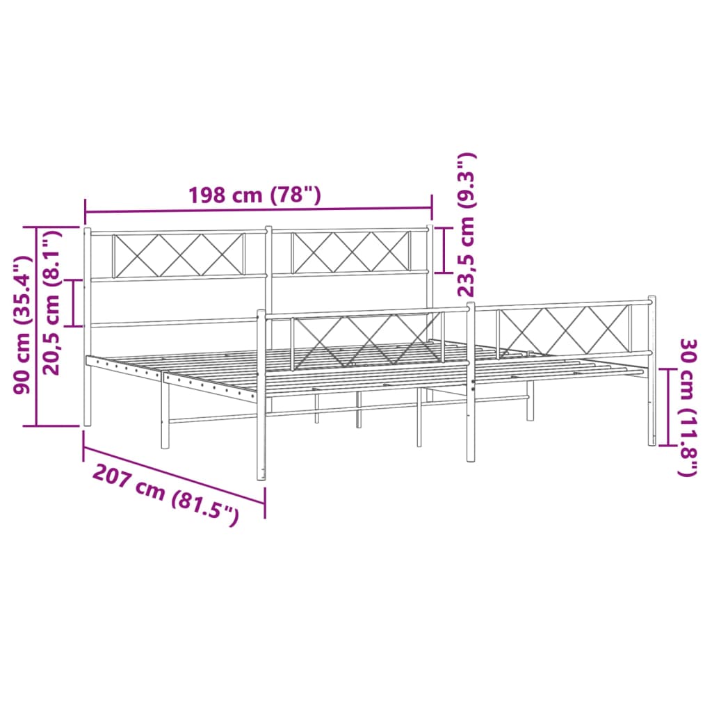 vidaXL Metal Bed Frame without Mattress with Footboard White 193x203cm