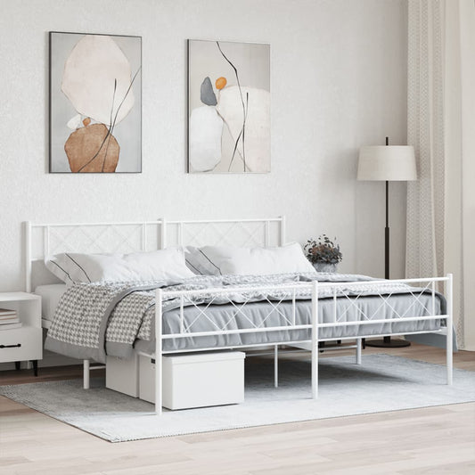 vidaXL Metal Bed Frame without Mattress with Footboard White 193x203cm