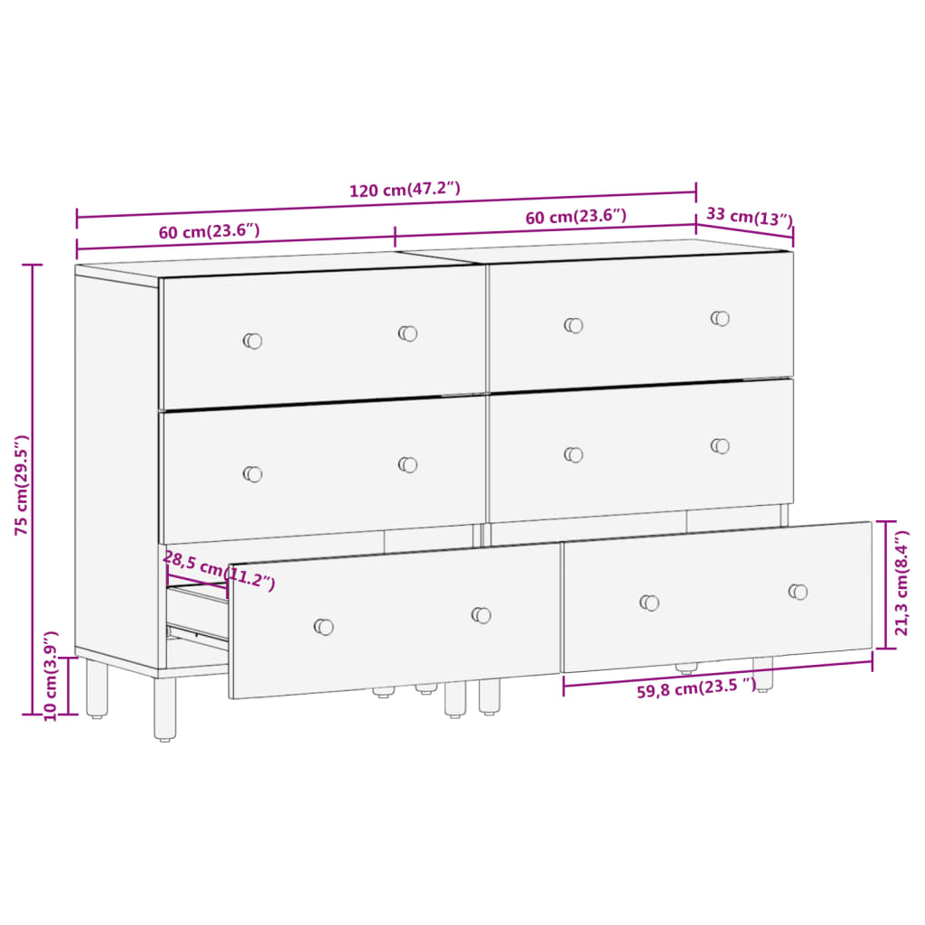 vidaXL Side Cabinets 2 pcs Black 60x33x75 cm Solid Wood Mango