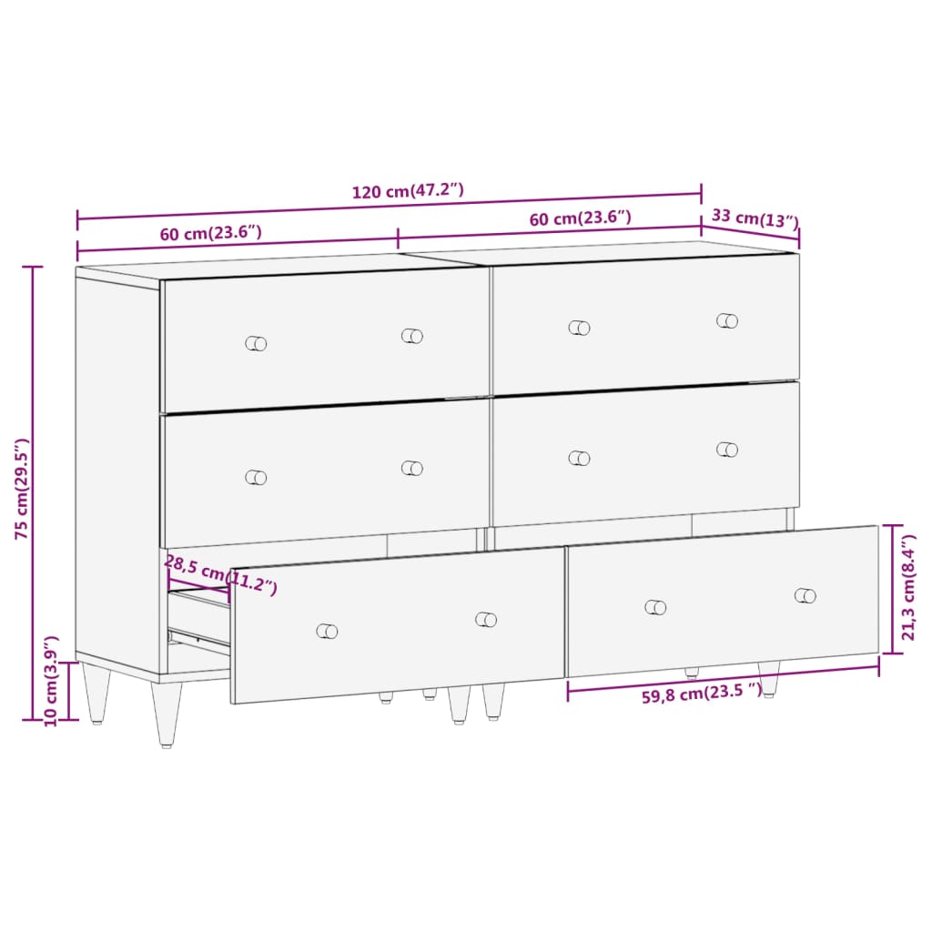 vidaXL Side Cabinets 2 pcs 60x33x75 cm Solid Wood Mango