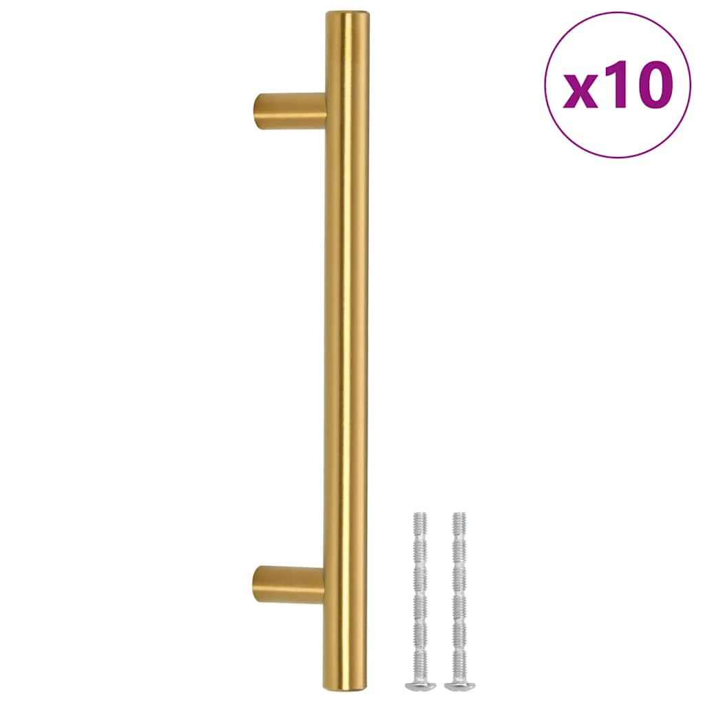 Cabinet Handles 10 pcs Gold Hole Centre 128 mm Overall Length 192 mm Stainless Steel