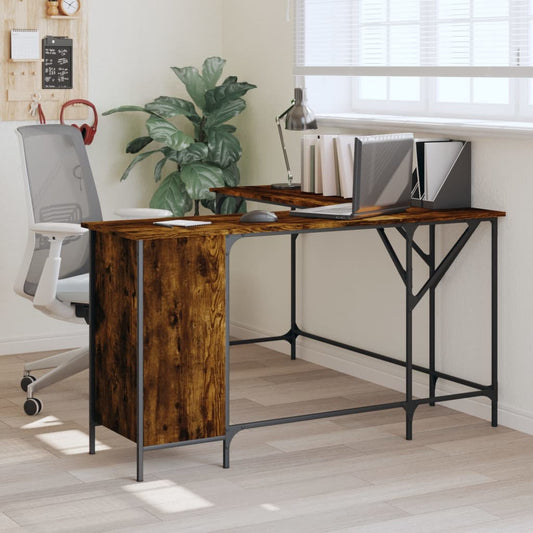 vidaXL Desk Smoked Oak 141x141x75 cm Engineered Wood