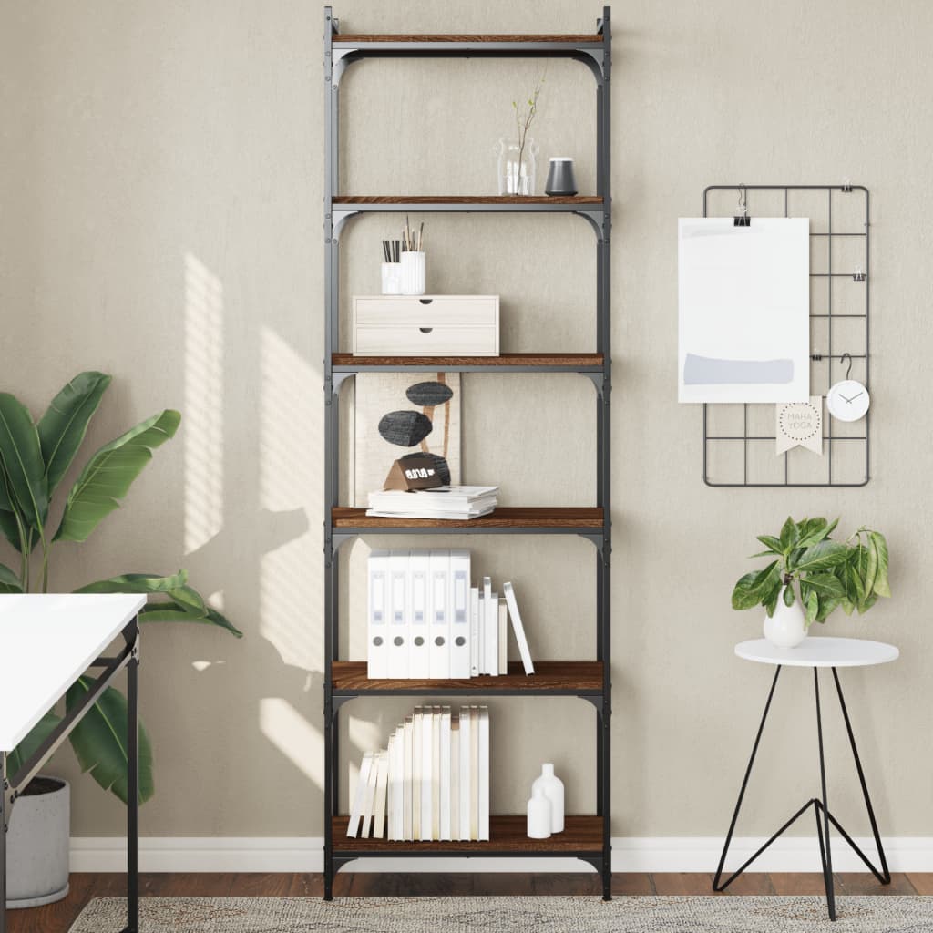 Bookcase 6-Tier Brown Oak 60x30x188 cm Engineered Wood