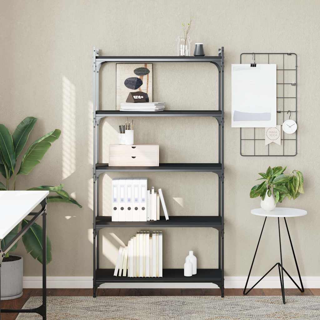 Bookcase 5-Tier Black 80x30x154 cm Engineered Wood