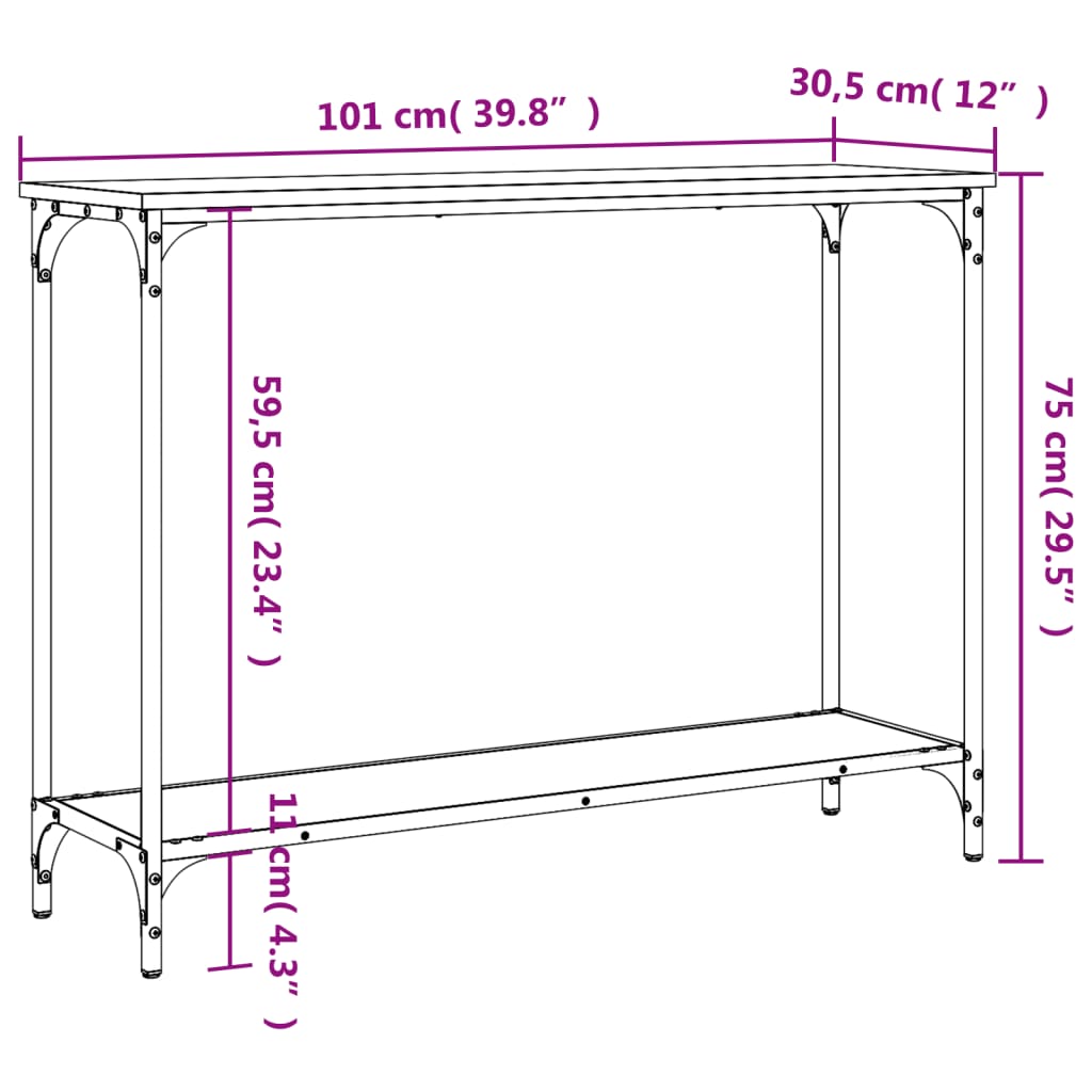 Console Table Smoked Oak 101x30,5x75 cm Engineered Wood