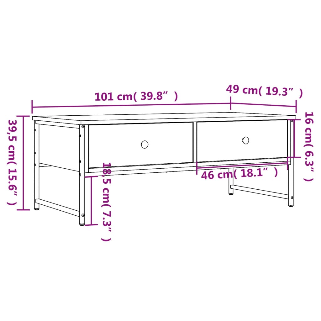 Coffee Table Black 101x49x39,5 cm Engineered Wood