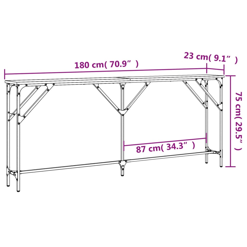 Console Table Grey Sonoma 180x23x75 cm Engineered Wood