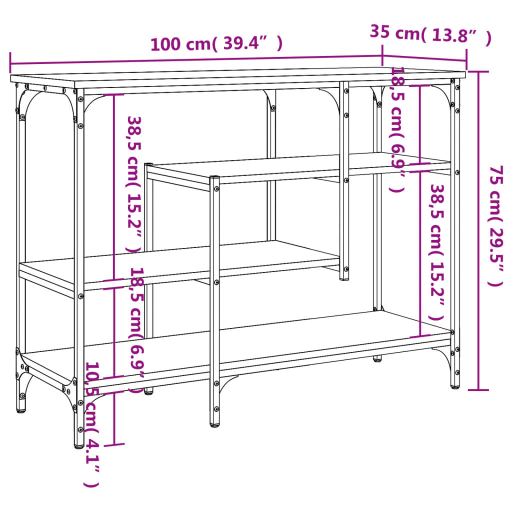 vidaXL Console Table with Shelves Sonoma Oak 100x35x75 cm