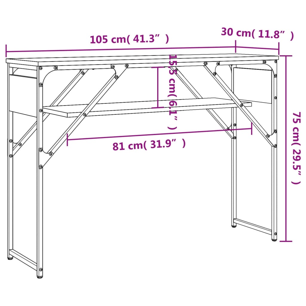 vidaXL Console Table with Shelf Sonoma Oak 105x30x75cm Engineered Wood