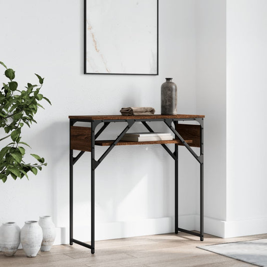 Console Table with Shelf Brown Oak 75x30x75cm Engineered Wood