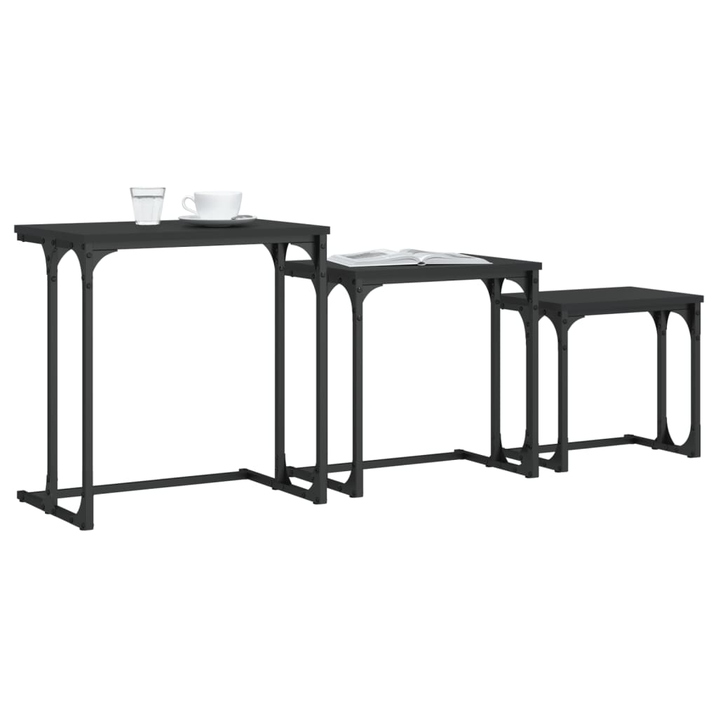 vidaXL Nesting Coffee Tables 3 pcs Black Engineered Wood