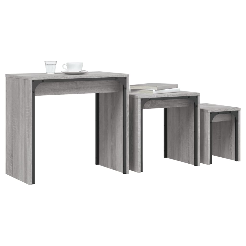 vidaXL Nesting Coffee Tables 3 pcs Grey Sonoma Engineered Wood