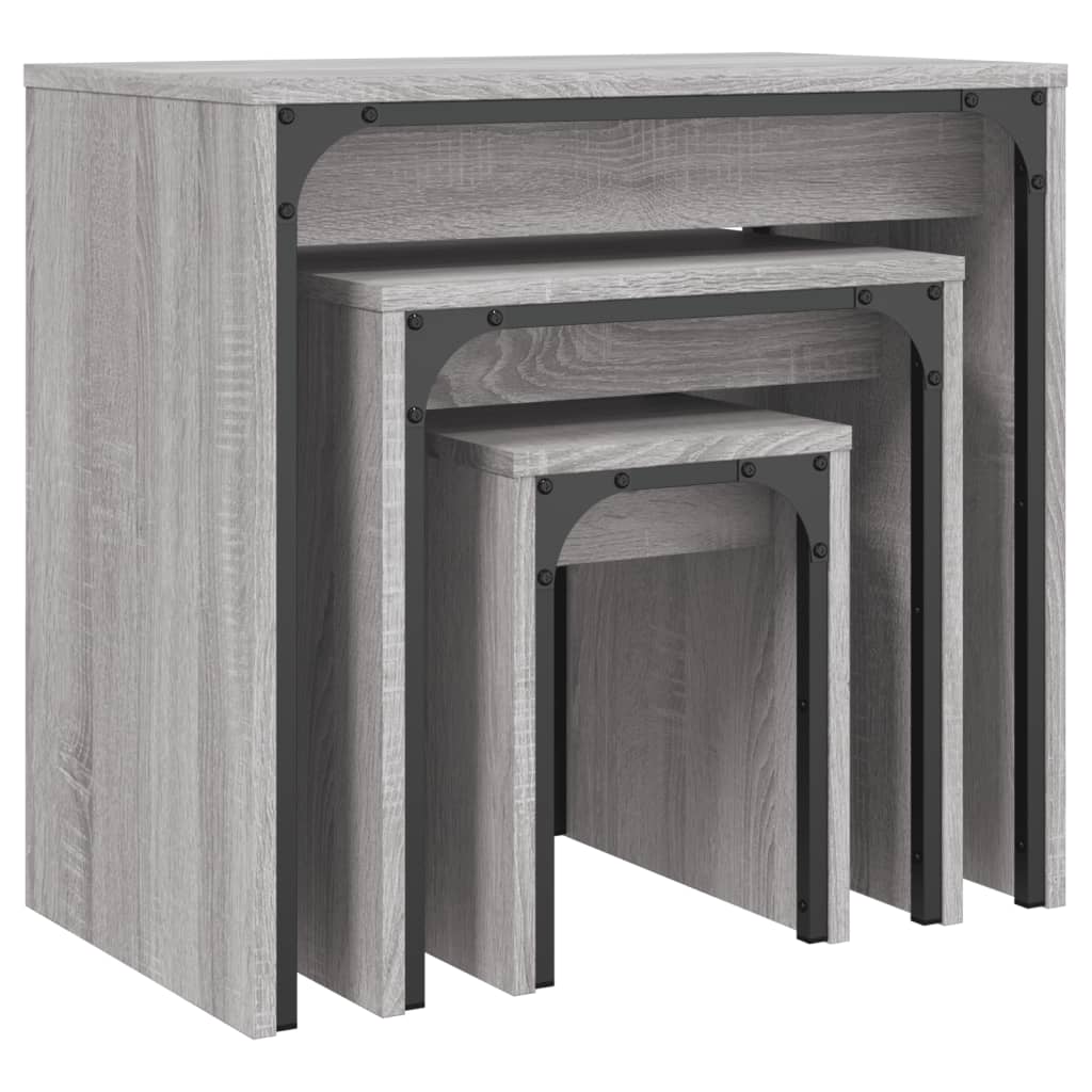 vidaXL Nesting Coffee Tables 3 pcs Grey Sonoma Engineered Wood