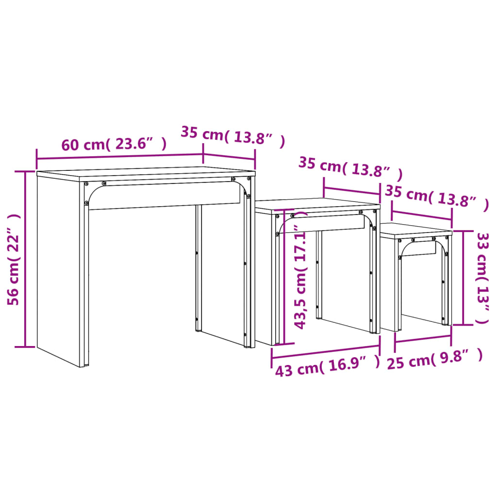 vidaXL Nesting Coffee Tables 3 pcs Grey Sonoma Engineered Wood