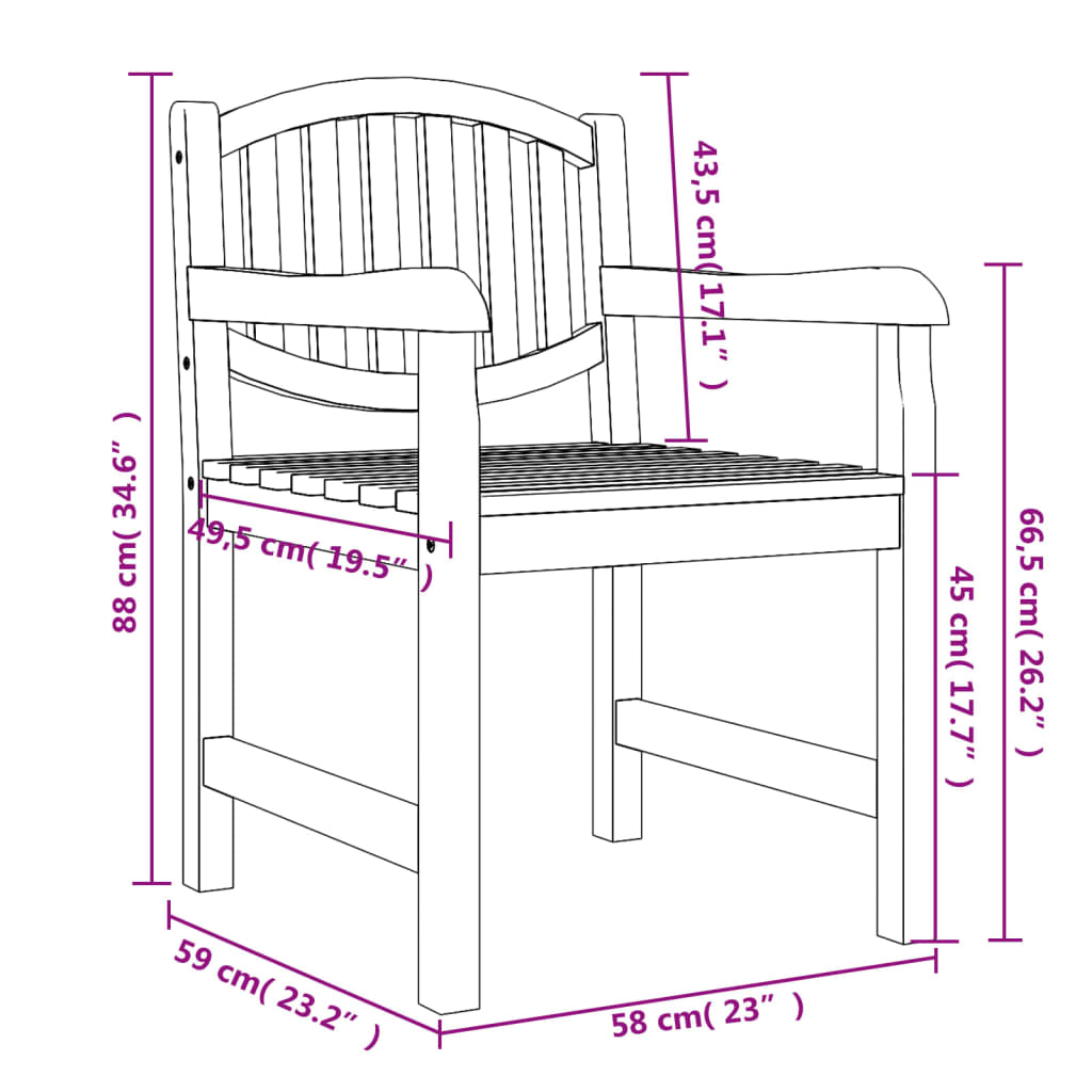 Garden Chair | Set of 4 | Teak | Solid teak wood | Standard | Stackable