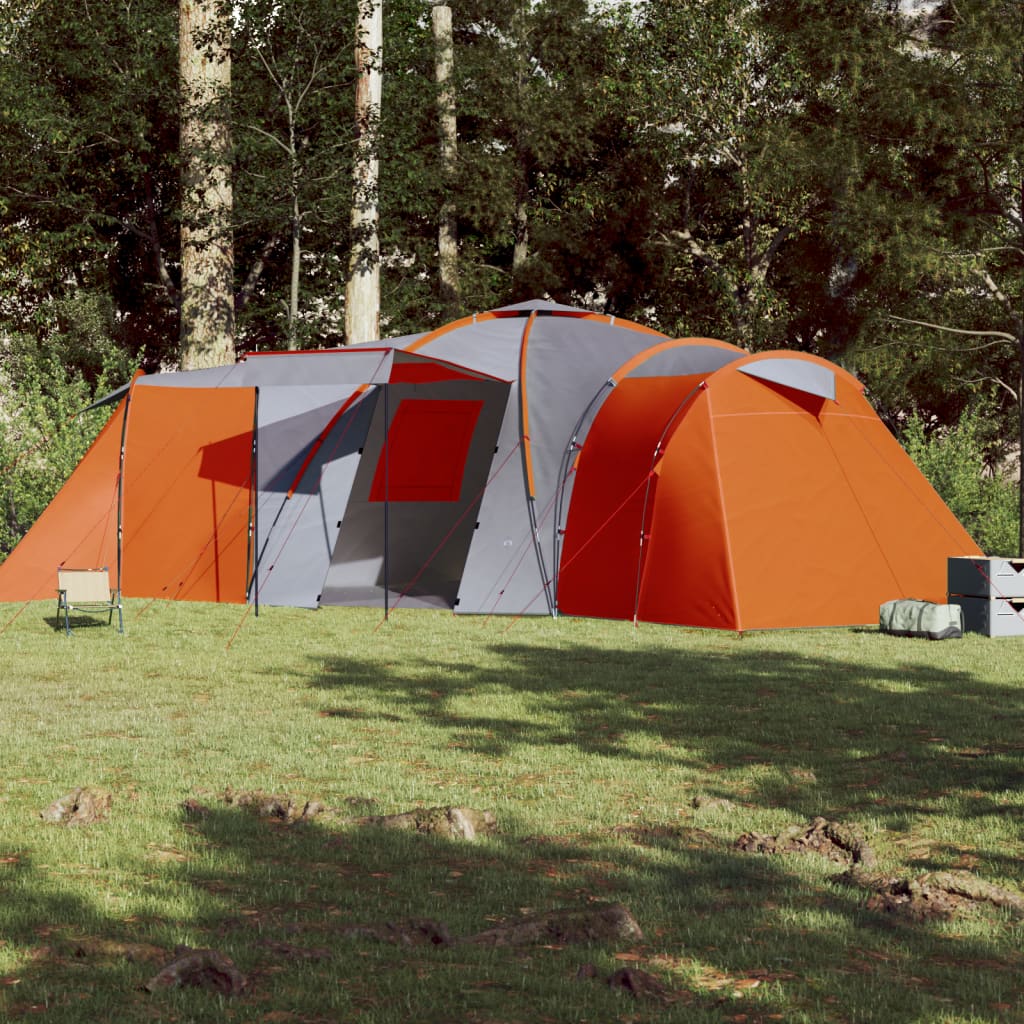 vidaXL Family Tent Dome 12-Person Grey and Orange Waterproof