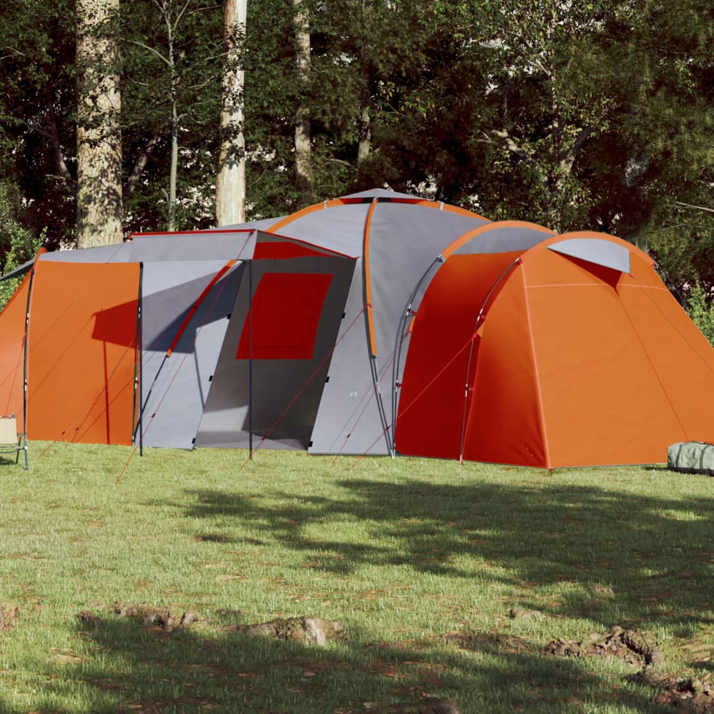 vidaXL Family Tent Dome 12-Person Grey and Orange Waterproof