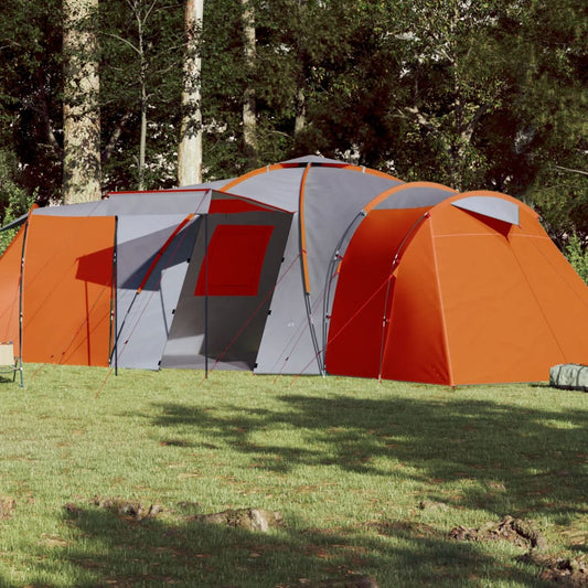 vidaXL Family Tent Dome 12-Person Grey and Orange Waterproof